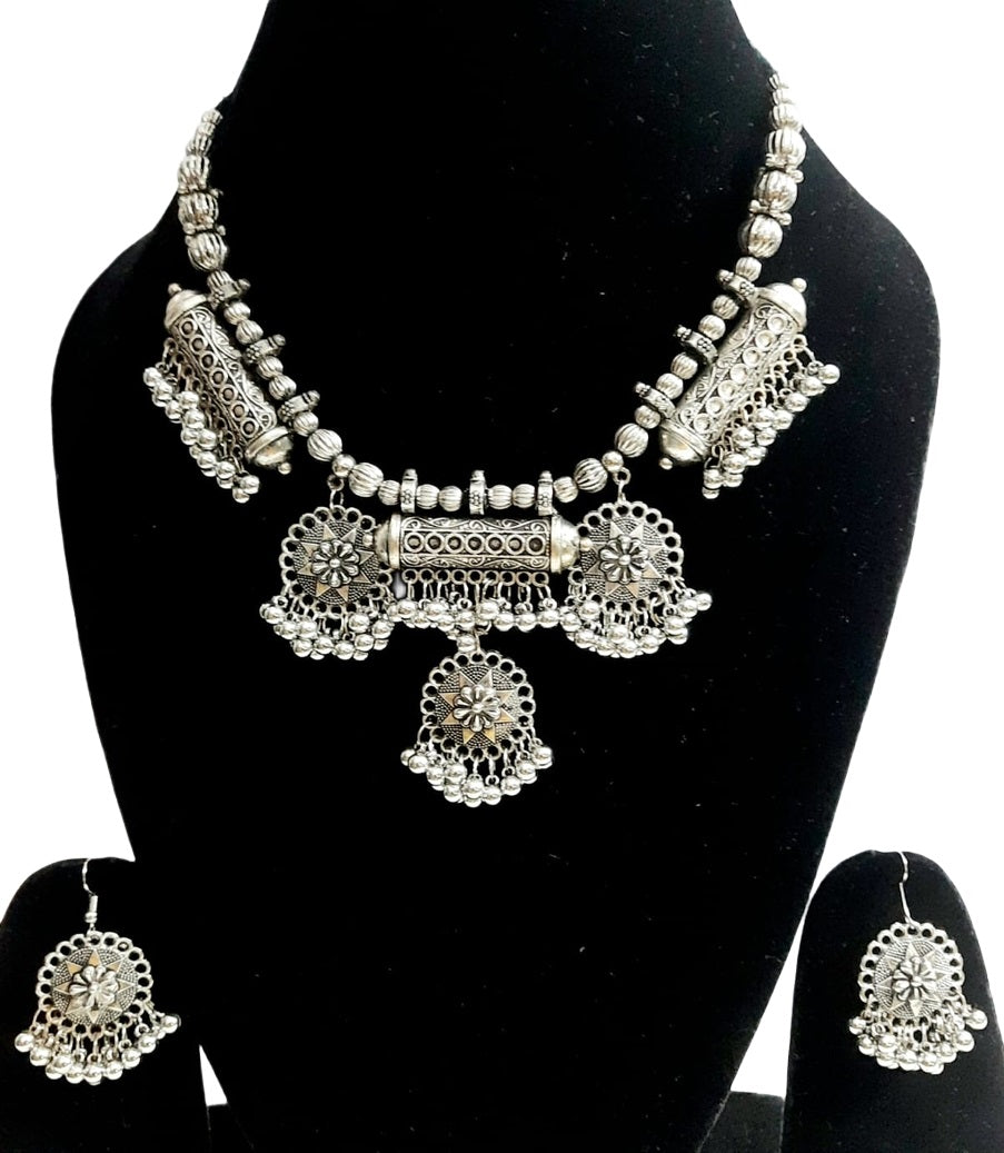 Elite Trading Oxidised Garba Dance Jewelry Set – Traditional Navratri Necklace with Matching Earrings for Women - Distacart