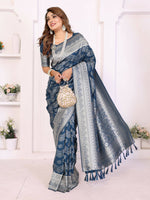 Thumbnail for Aastha Fashion Teal Blue Georgette Silk Leheriya With Elegant Zari Weaving Saree - Distacart