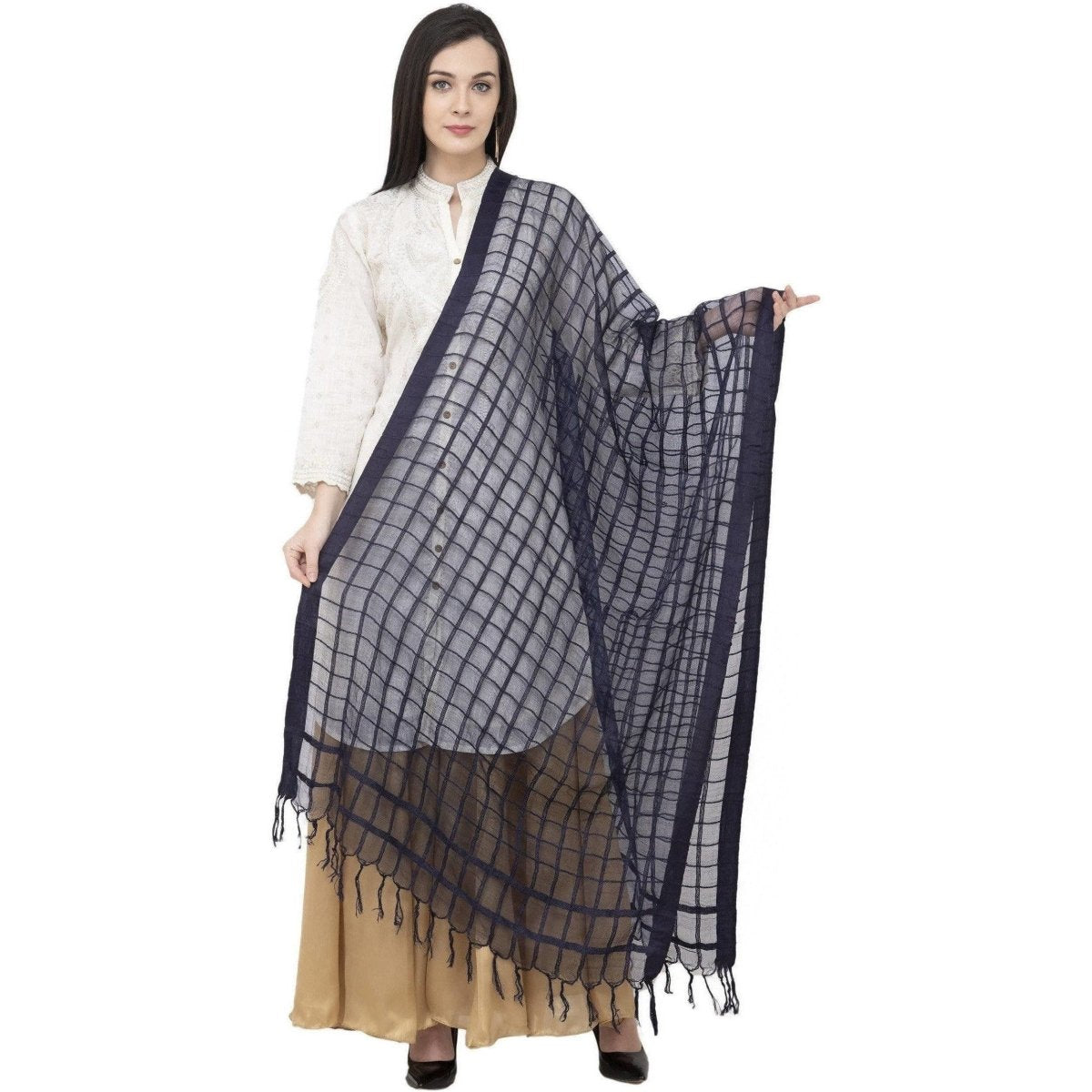 A R SILK Cotton Square Regular Dupatta Dark Gray Color Dupatta or Chunni