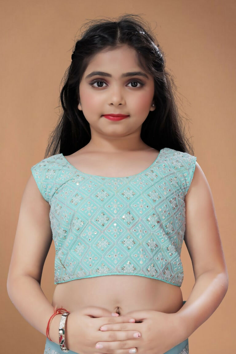 Wedding Designer Sky Heavy Fox Georgette Kidswear Lehenga - Aaradhna - Distacart