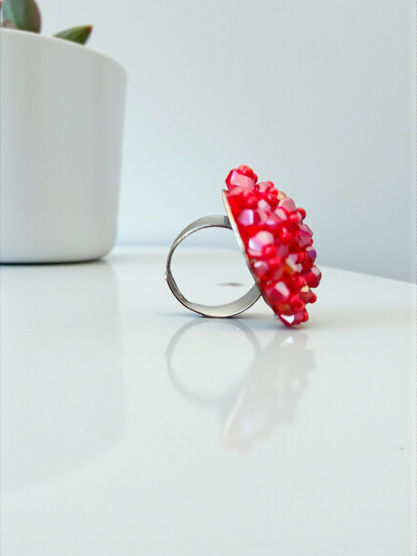 Inhanns Rang-E-Roshan Adjustable Ring – Handmade Crystal Statement Ring - Red Small - Distacart