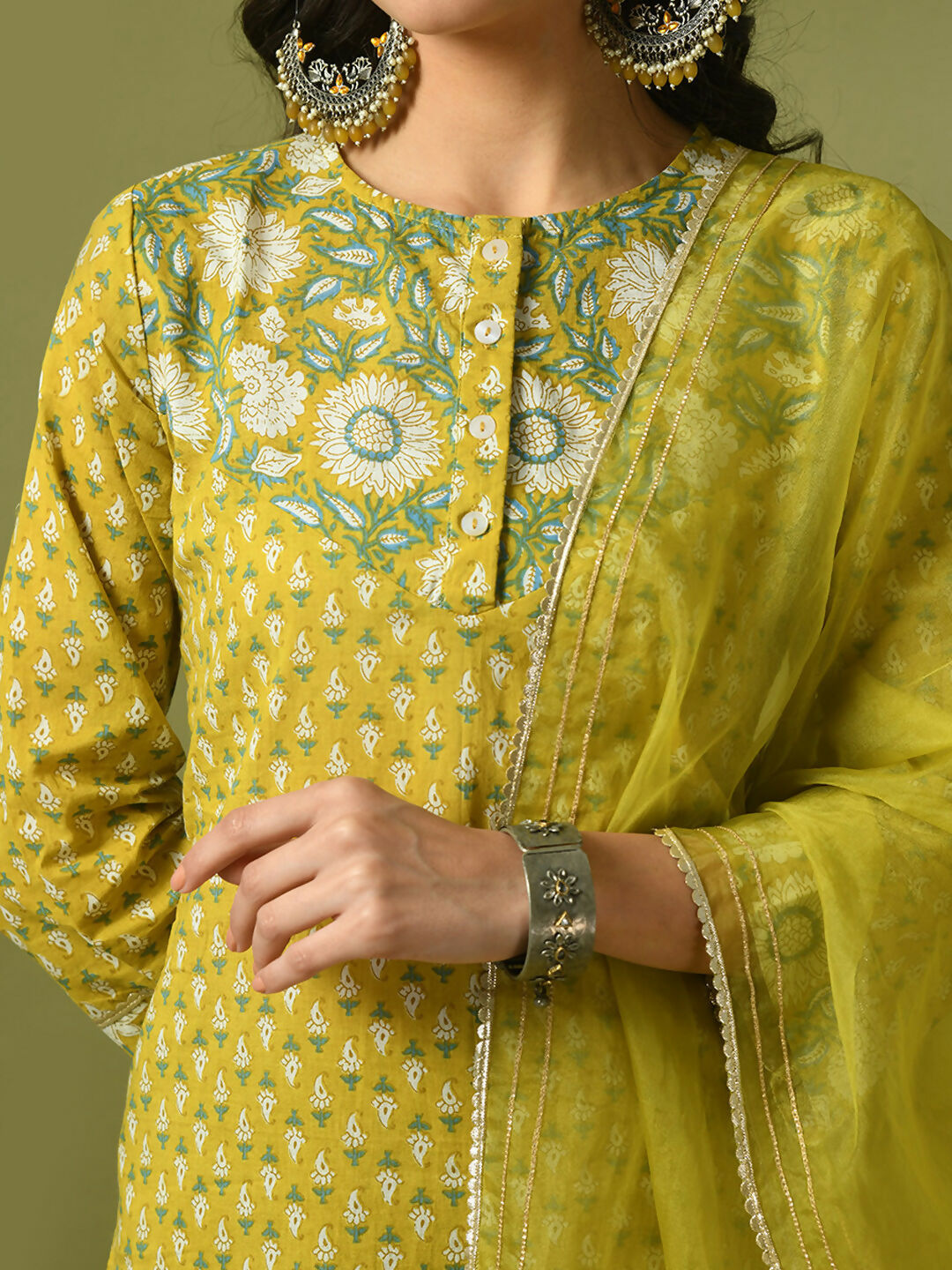 Myshka Women's Yellow Printed Cotton Straight Party Kurta Set - Distacart