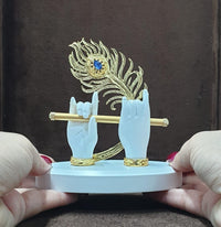 Thumbnail for House Of Wemy Gold Plated Melody Krishna Hands Idol with Flute and Peacock Feather - White - Distacart
