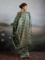 Thumbnail for Shree Shyam Fashion Bottle Green Silk Blend Saree - Distacart
