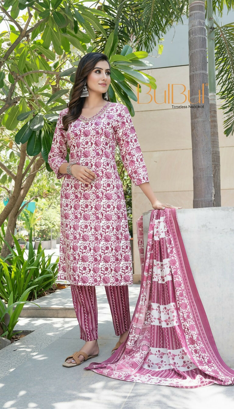BulBul Fashionista Wine Cotton Kurta Set with Dupatta - Distacart