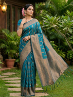 Thumbnail for Shree Shyam Fashion Rama Blue Silk Blend Saree - Distacart