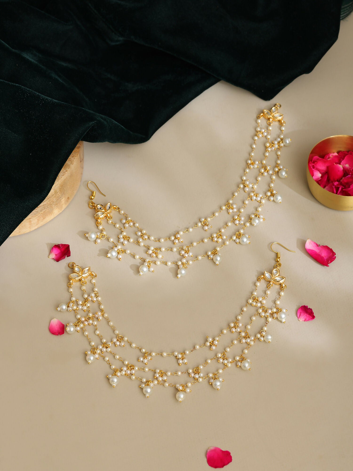 Ruby Raang Gold Pearl Ear Chains (set of 2)