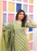 Thumbnail for Alvano Printed 3Pcs Straight Kurti with Pant and Dupatta set for women and Girls Rayon (Light Green) - Distacart
