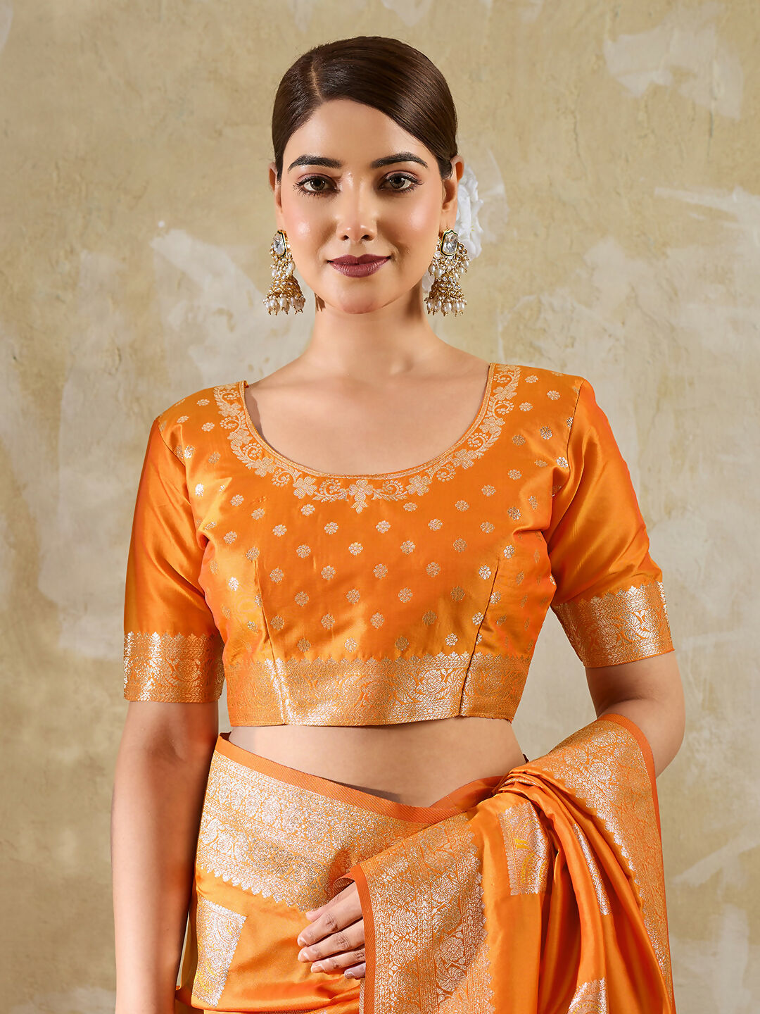 Shree Shyam Fashion Orange Silk Blend Saree - Distacart