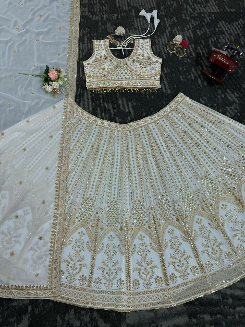 Jyoti Fashion Women's White Faux Georgette Sequins with Thread Embroidered Designer Lehenga Choli Set - Distacart