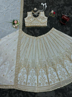 Thumbnail for Jyoti Fashion Women's White Faux Georgette Sequins with Thread Embroidered Designer Lehenga Choli Set - Distacart
