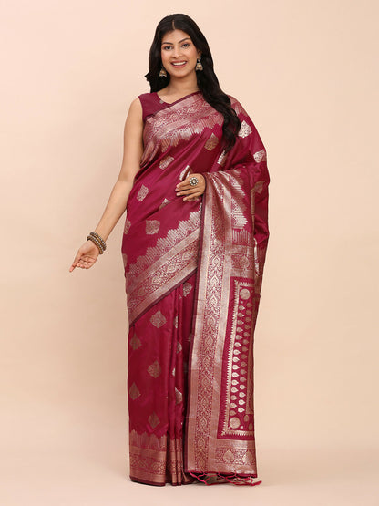 Shree Shyam Fashion Banarasi Silk Magenta Saree - Distacart