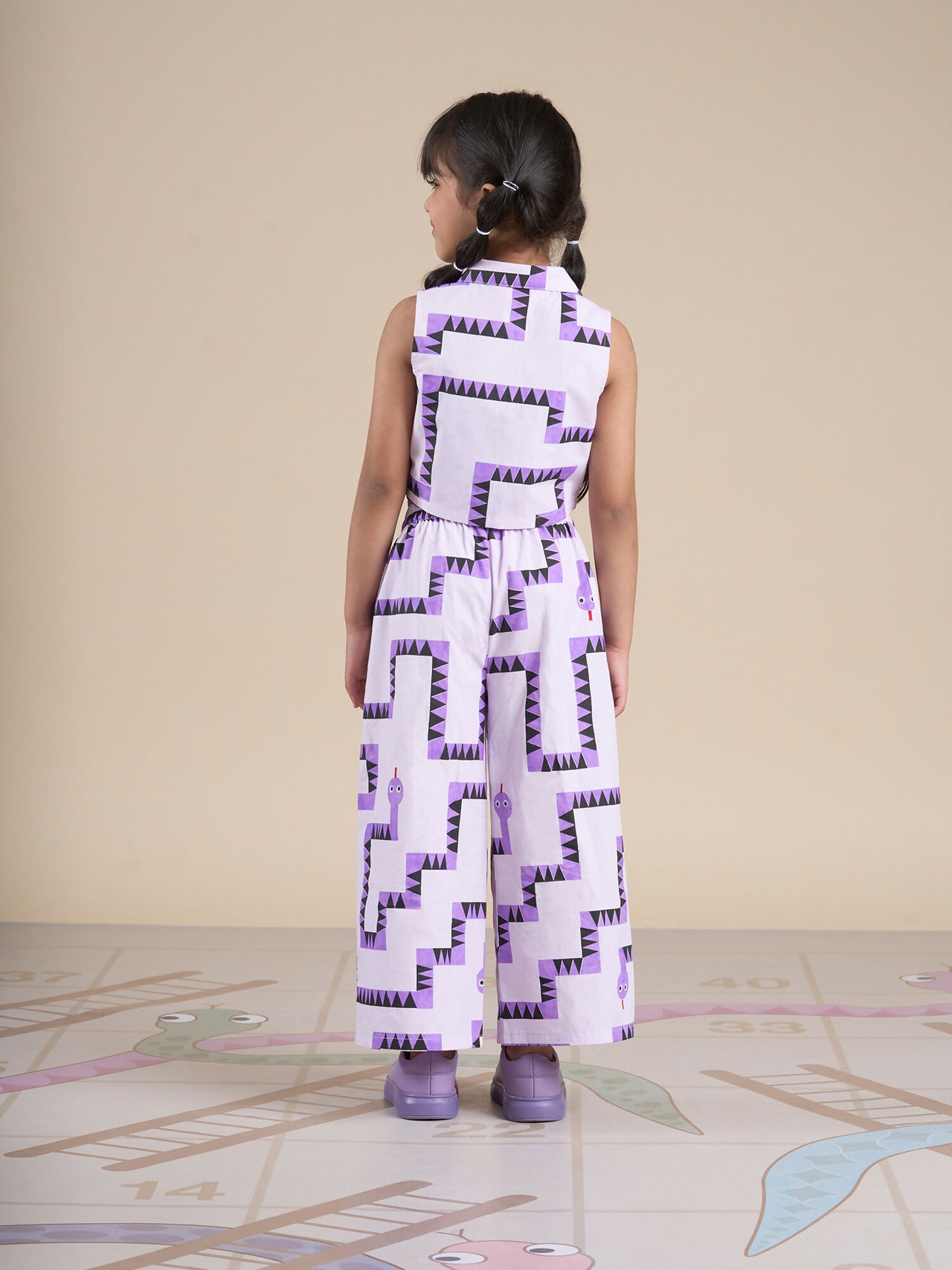 Snakes and Ladders Girls Purple Table Print Top and Pant Set from Siblings Collection - Distacart