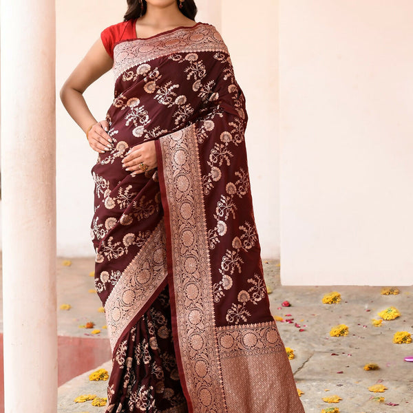 Joban Fashion Coco Brown Banarasi Soft Pure Handloom Banarasi Silk Saree