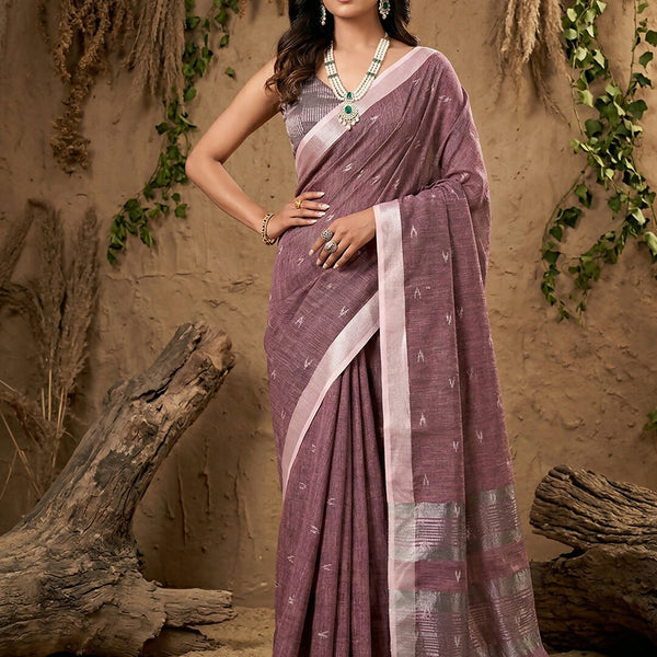 Shree Shyam Fashion Purple Linen Cotton Saree - Distacart