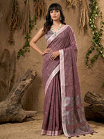 Thumbnail for Shree Shyam Fashion Purple Linen Cotton Saree - Distacart