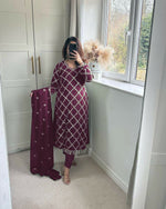 Thumbnail for Preksha Creation Indian Festival Special Women Faux Georgette Sequence Embroidered Work Top And Pant With Dupatta - Purple - Distacart