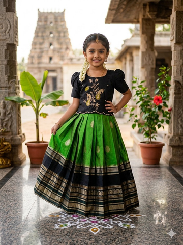 Evanik Black Kids Silk Zari Weaving Work Lehenga Choli - Dista