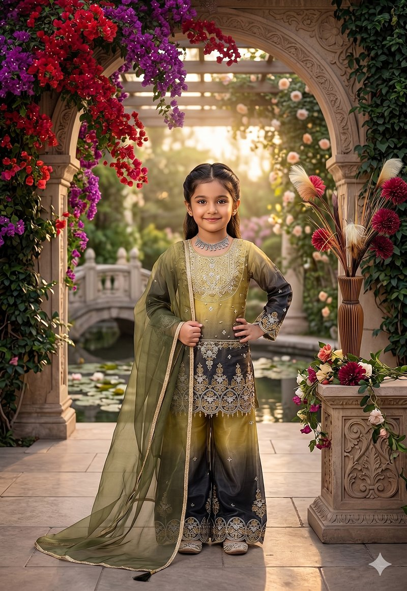 Evanik Kids Multicolor Heavy Silk Embroidered Work Salwar Suit - Dista