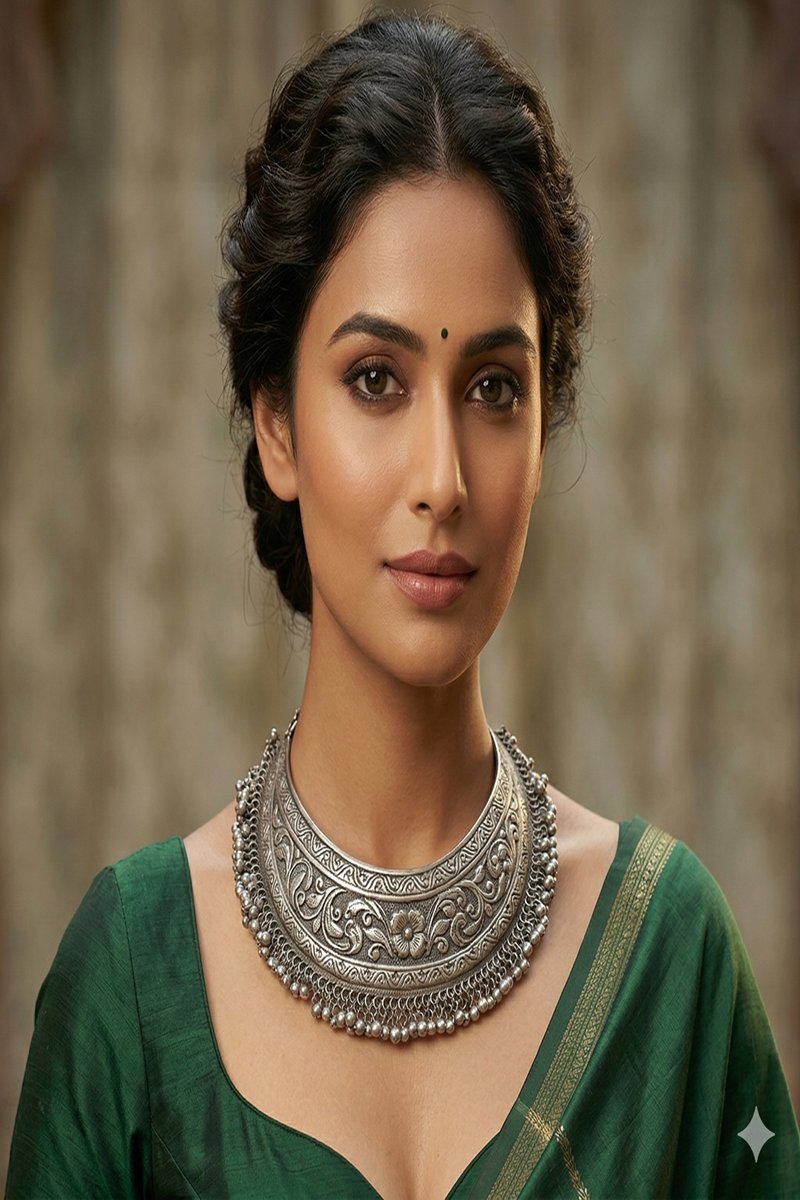 Vastrabhushan Handmade Oxidized Silver Tone Ghungroo Choker|Boho Tribal Necklace - Dista