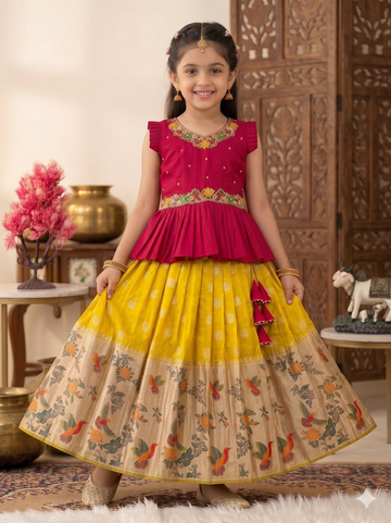 Evanik Red Soft Khadi Georgette With Beutifull Handwork Kids Lehenga Choli - Dista