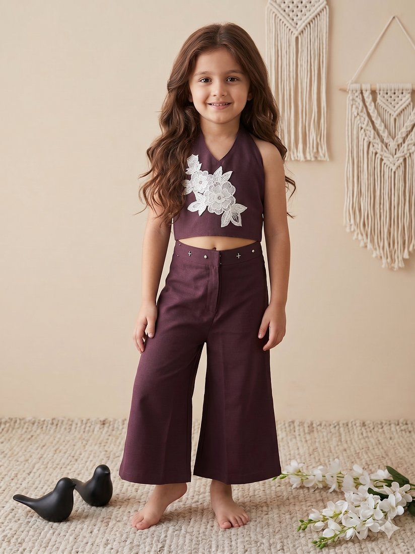 Evanik Brown Pure Khadi Cotton With Patch Work Kids Summer Co-Ord Set - Dista