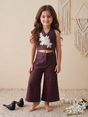 Evanik Brown Pure Khadi Cotton With Patch Work Kids Summer Co-Ord Set - Dista