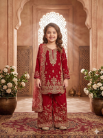 Thumbnail for Evanik Pink Designer Wedding Embroidered Work Kids Palazzo Set - Dista