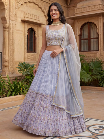 Tulsi Art Enchanting Blue Floral Printed Georgette Festival Wear Lehenga Choli - Dista