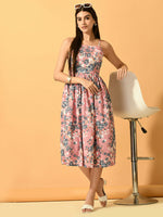 Thumbnail for Myshka Women's Pink Fit and Flare Party Dress - Distacart