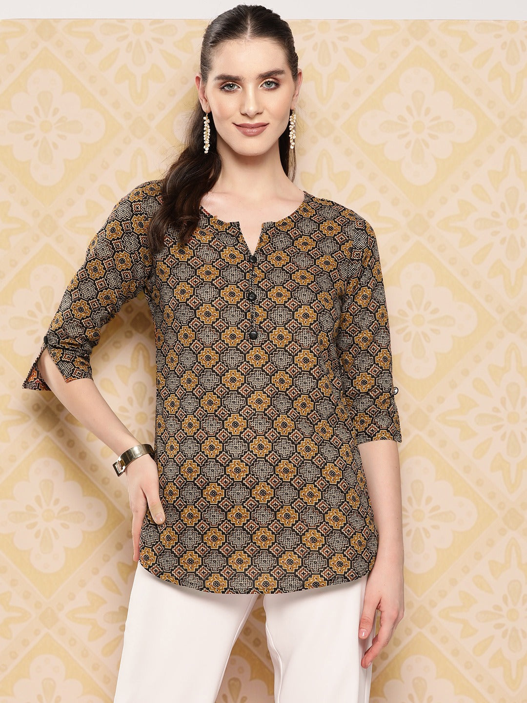 Yufta Geometric Printed Pure Cotton Ethnic Tunic - Distacart