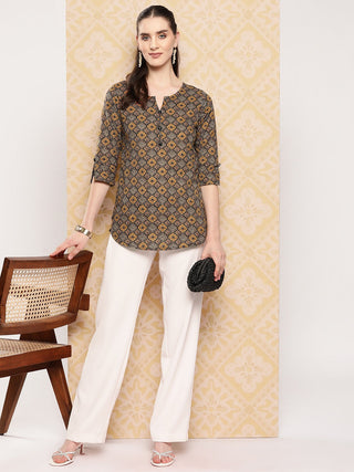 Yufta Geometric Printed Pure Cotton Ethnic Tunic - Distacart