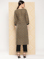 Thumbnail for Yufta Geometric Printed Regular Pure Cotton Kurta with Trousers
