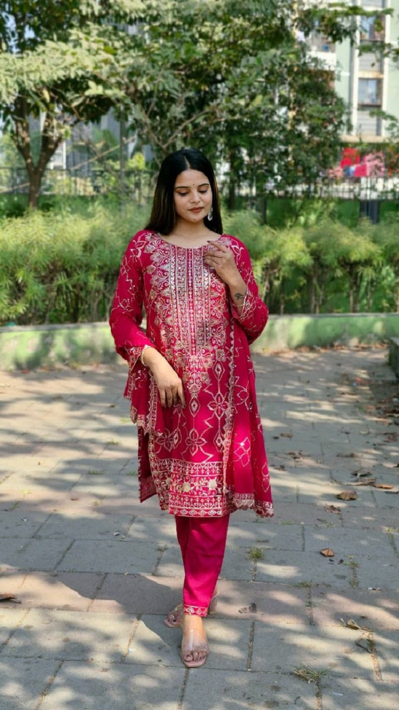 Lehenga Mart Designer Sequence embroidery Work Ready Made kurti with pant and dupatta - Distacart