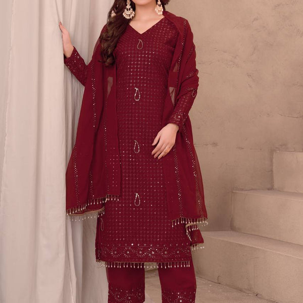 Lehenga Mart Festival maroon embroidery Ready Made kurti with pant and dupatta - Distacart