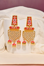 Thumbnail for Red Traditional Gold-Polished Meenakari Jhumka Jhumki Earrings Indian Jewellery For Women Girls By House of Ree - Distacart