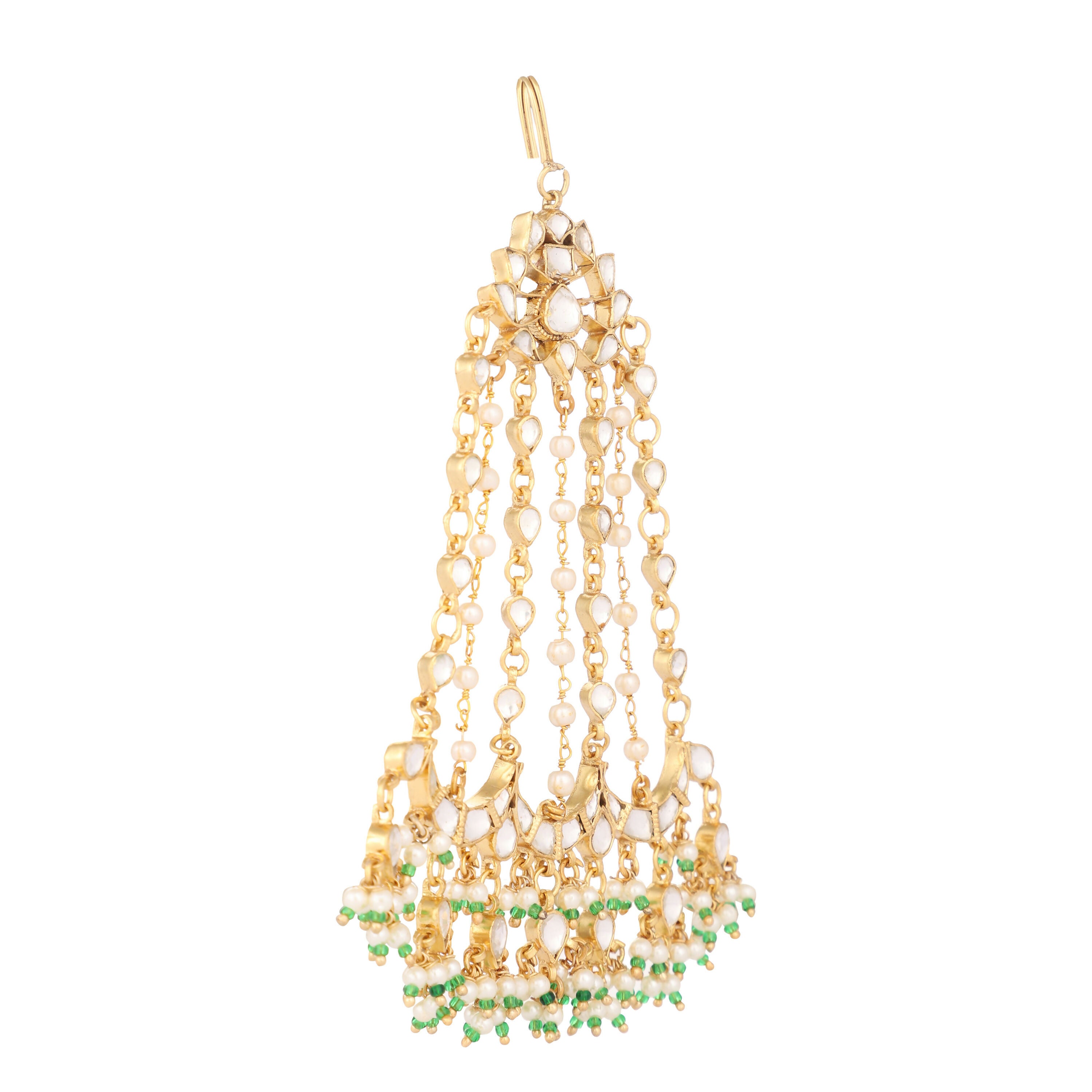 Nuyug 22K Gold-Plated Kundan Studded Jhumar Paasa Statement Head Jewellery