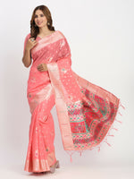 Thumbnail for Astita Linen Cotton Peach Saree