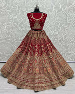 Thumbnail for Jyoti Fashion Women's Rani Pink Velvet Multi Thread Embroidered with Zircon Diamond Wedding Lehenga Choli - Distacart