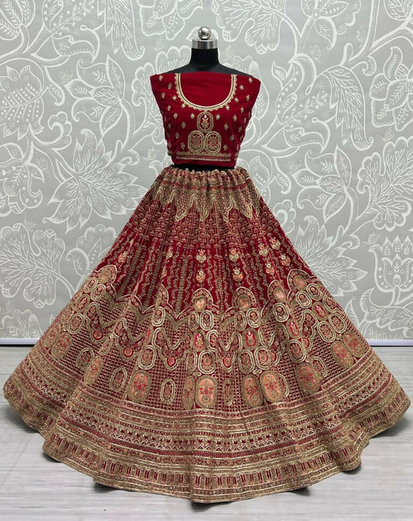 Jyoti Fashion Women's Rani Pink Velvet Multi Thread Embroidered with Zircon Diamond Wedding Lehenga Choli - Distacart