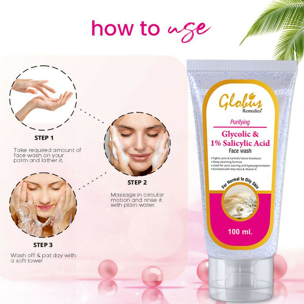 Globus Remedies Anti Acne Glycolic & 1% Salicylic Acid Face wash, For Oily & Acne Prone Skin