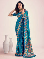 Thumbnail for Preksha Creation Banarasi Soft Silk Women Skyblue Saree - Distacart