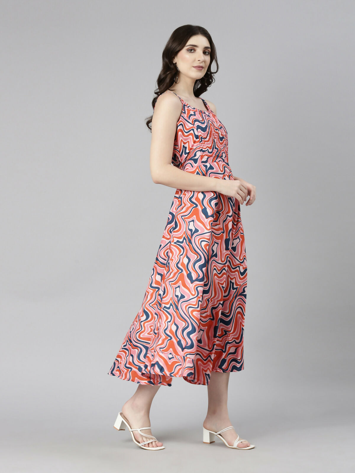 Souchii Multicolour Abstract Print Fit & Flare Midi Dress - Dista