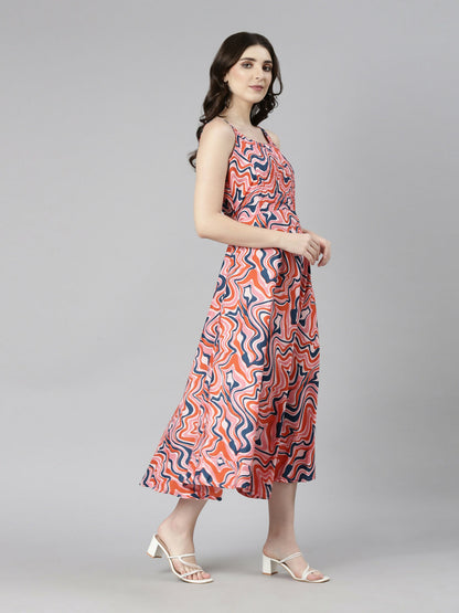 Souchii Multicolour Abstract Print Fit & Flare Midi Dress - Dista
