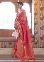 Thumbnail for Dior Pink Tussar Banarasi Silk Designer Saree - Emponline - Distacart