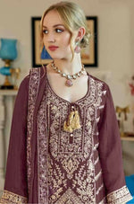 Thumbnail for Anaita Brown Vichitra Simar With Embroidery Coding Sequence Stitched Salwar Suit - Distacart