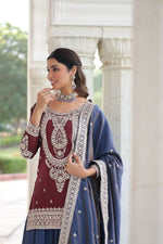 Thumbnail for Joban Fashion Maroon Kurta Set Silk Sequins , Zari, Coding & Thread Embroidered work - Distacart