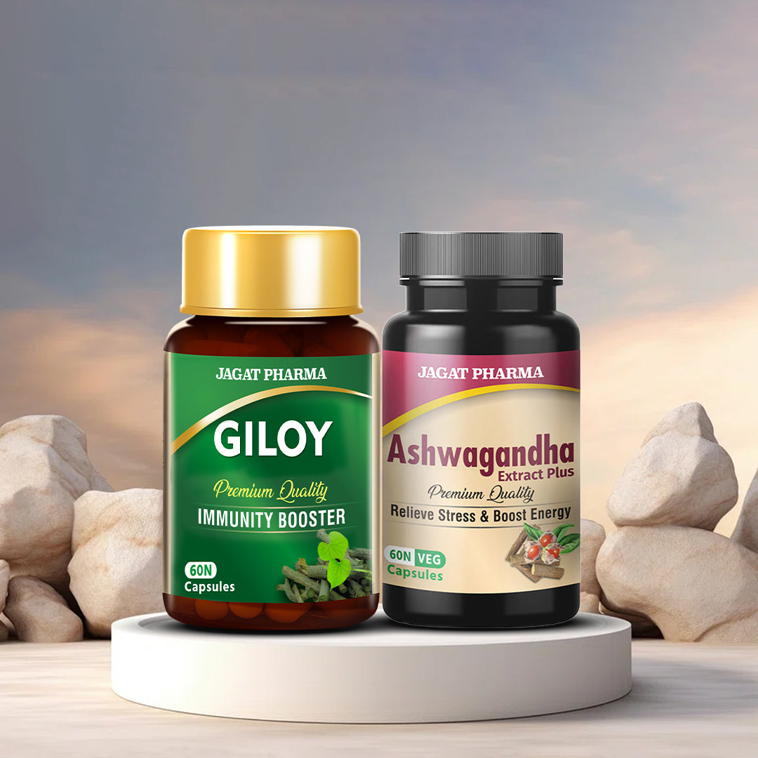 Jagat Pharma Giloy + Ashwagandha Capsules Immunity Builder & Stress Reliever Combo - Distacart