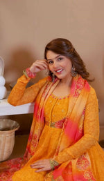 Thumbnail for Teeya Creation Multi Color Organza Silk With Digital print With Embroidery Gown