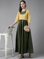 Thumbnail for Ahalyaa Womens Olive Art Silk Solid Dress with Jacket - Distacart